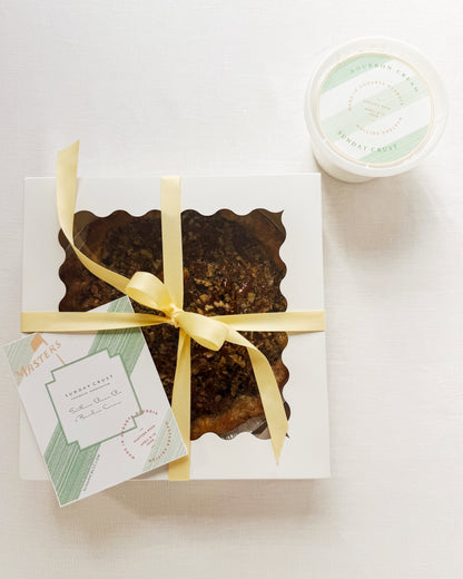 Masters Week dessert table with pecan pie and yellow herringbone ribbon