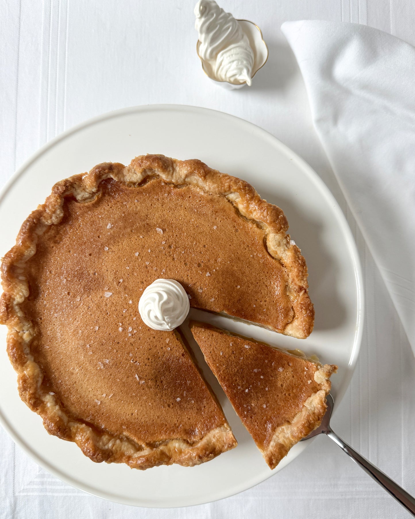 Salted honey pie with flaky sea salt baked in an all butter crust