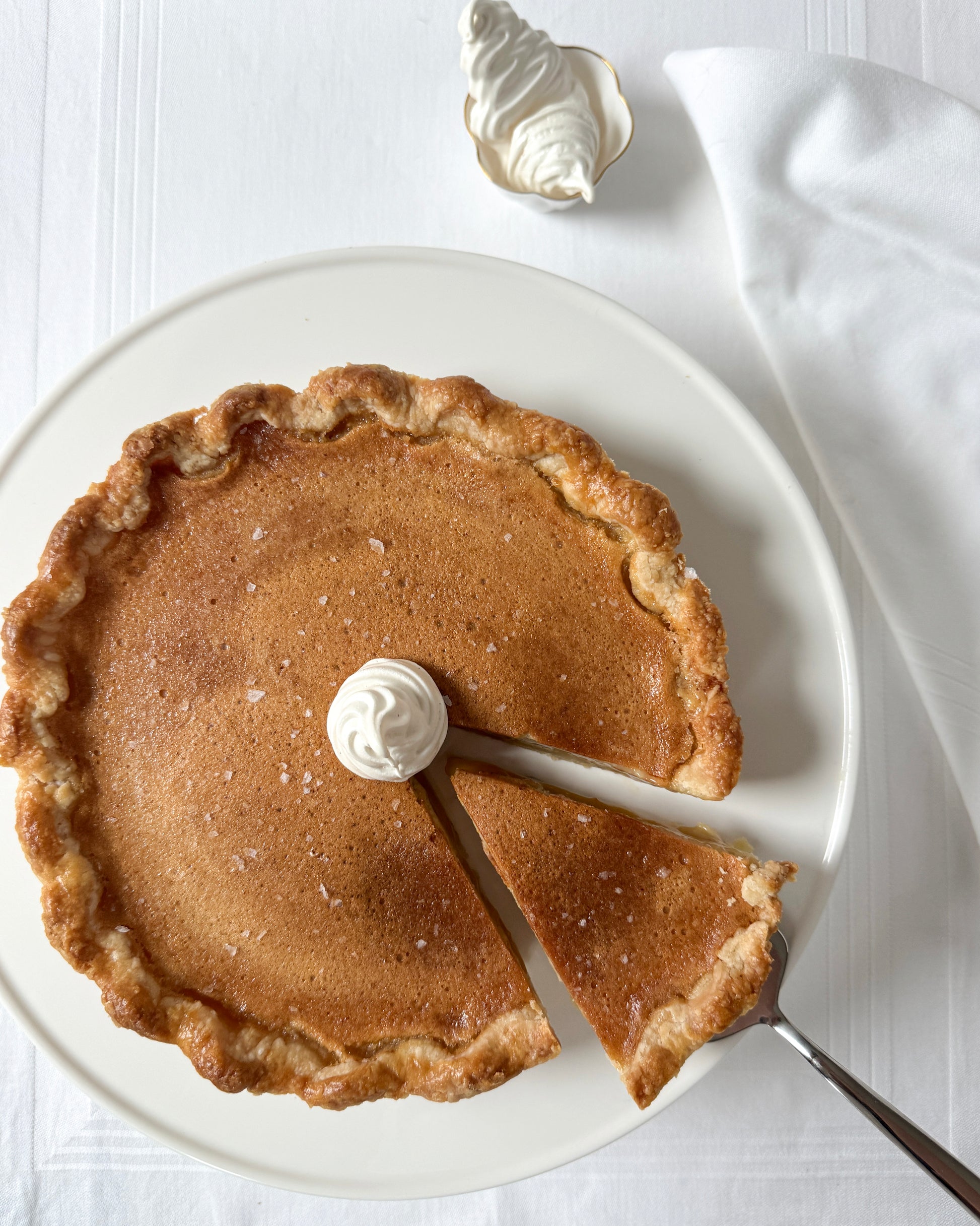 Salted honey pie with flaky sea salt baked in an all butter crust