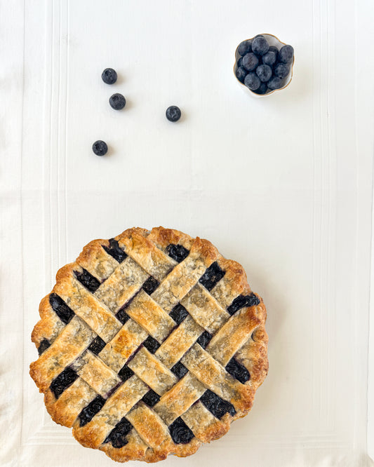 Blueberry lemon frangipane pie in all butter crust by Sunday Crust, almond cream filling with fresh blueberries and lemon