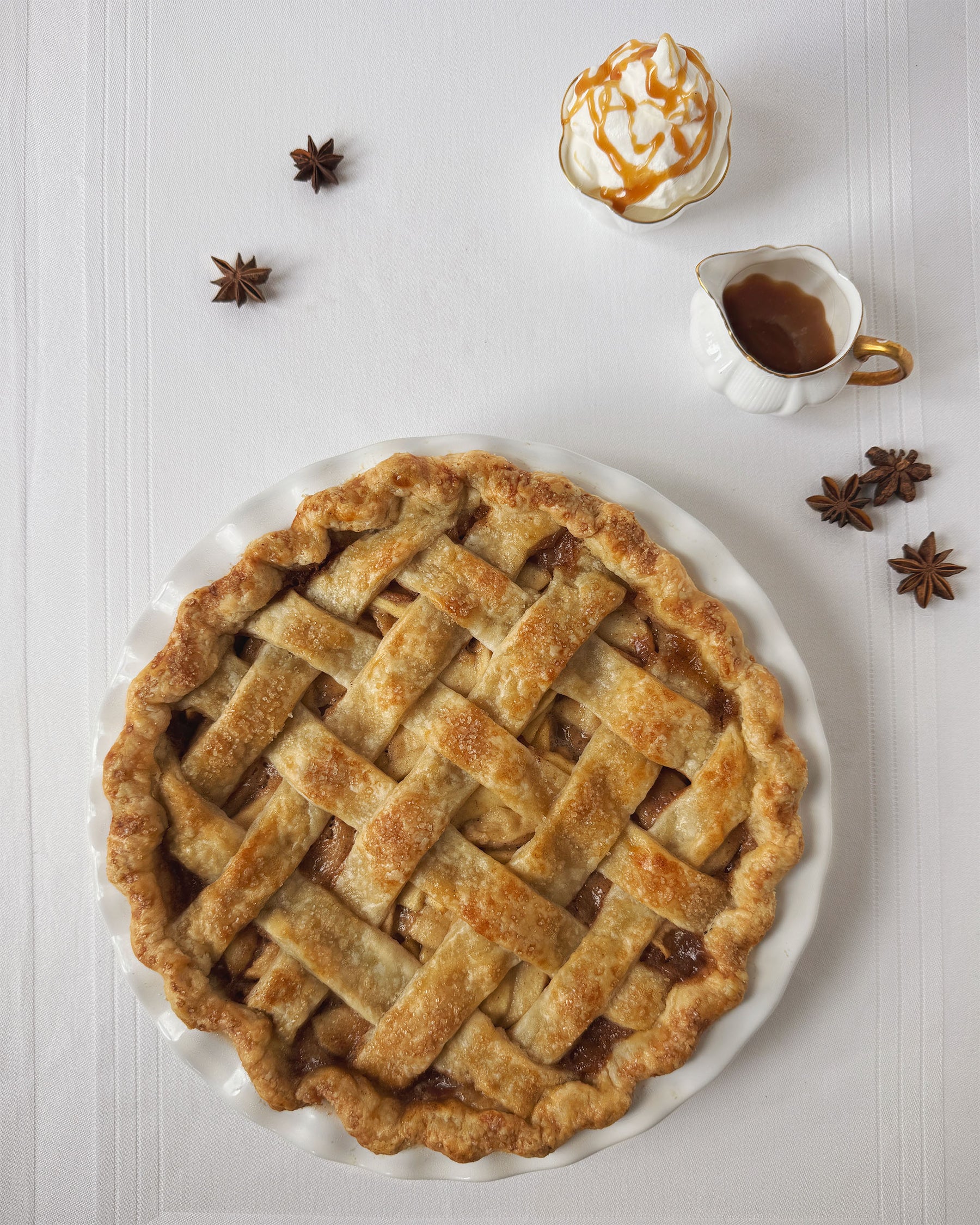 Caramel apple pie with lattice crust baked in Savannah GA