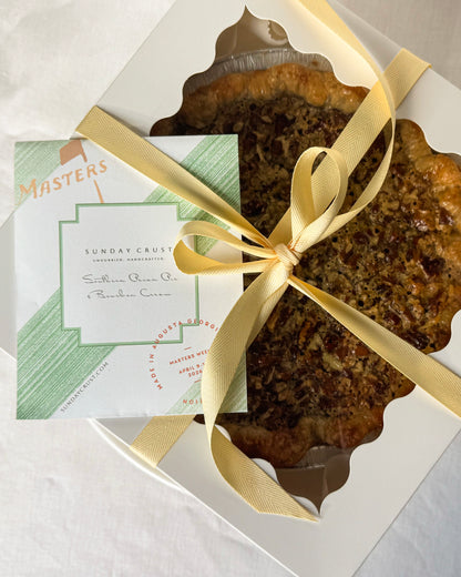 Masters Edition pecan pie with yellow ribbon in Augusta Georgia