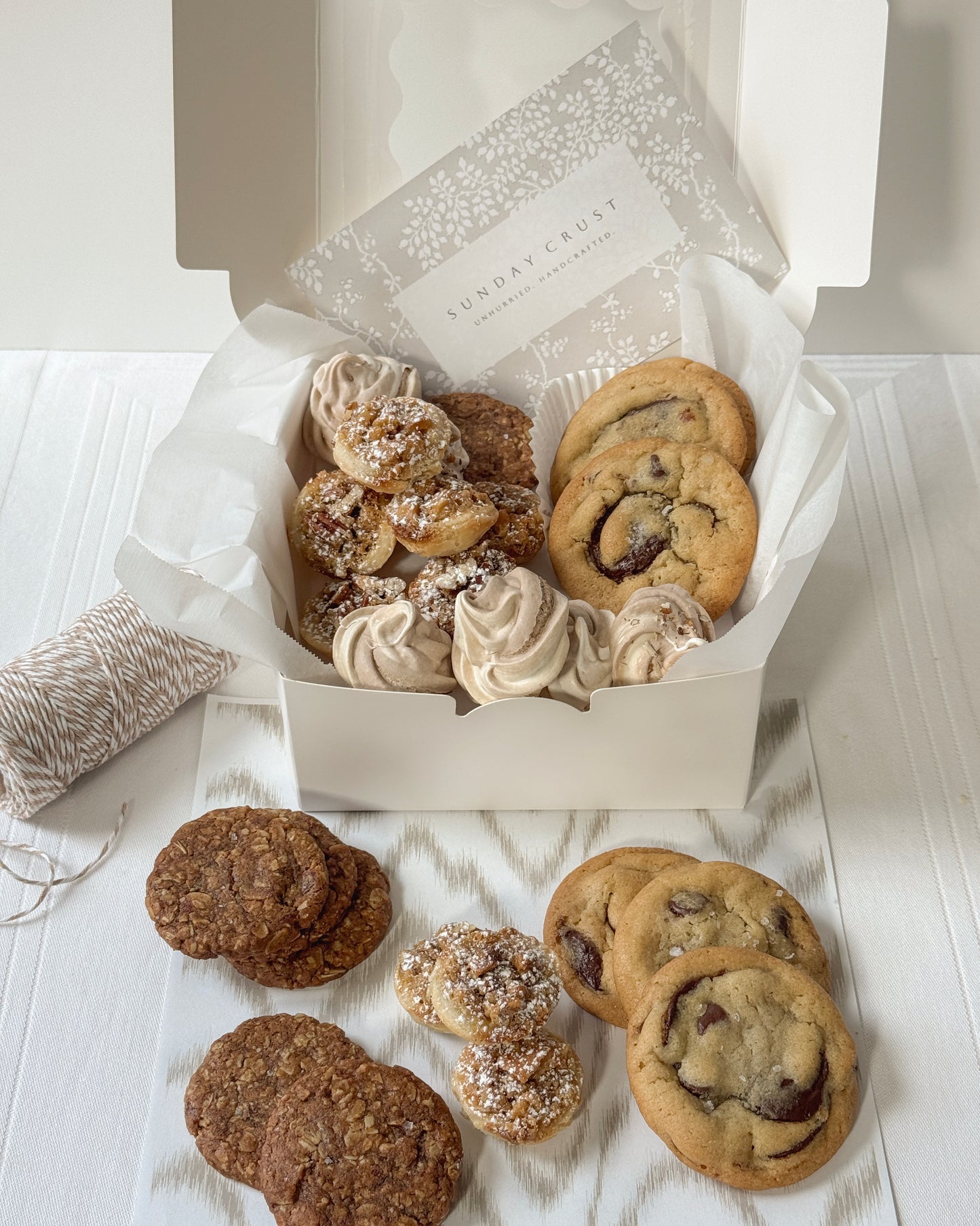 Winter Assorted Treat Box with small batch cookies and pecan tarts by Sunday Crust
