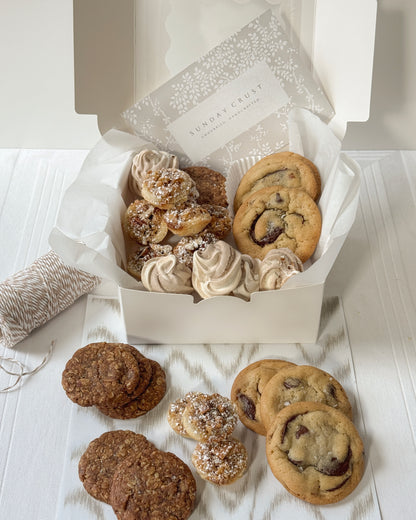Winter Assorted Treat Box with small batch cookies and pecan tarts by Sunday Crust